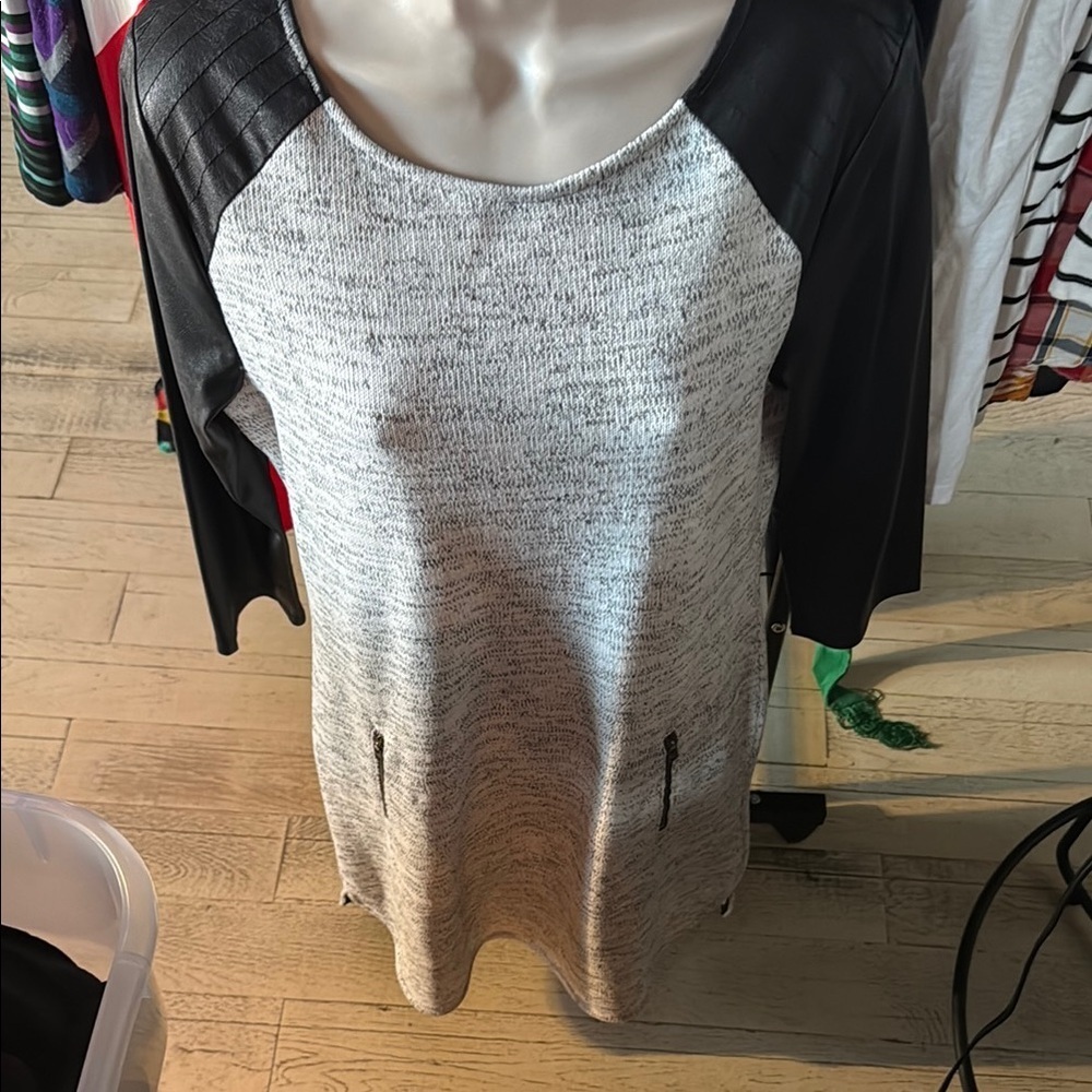 Sanctuary Black and Gray Vegan Sleeve Sweater Dress